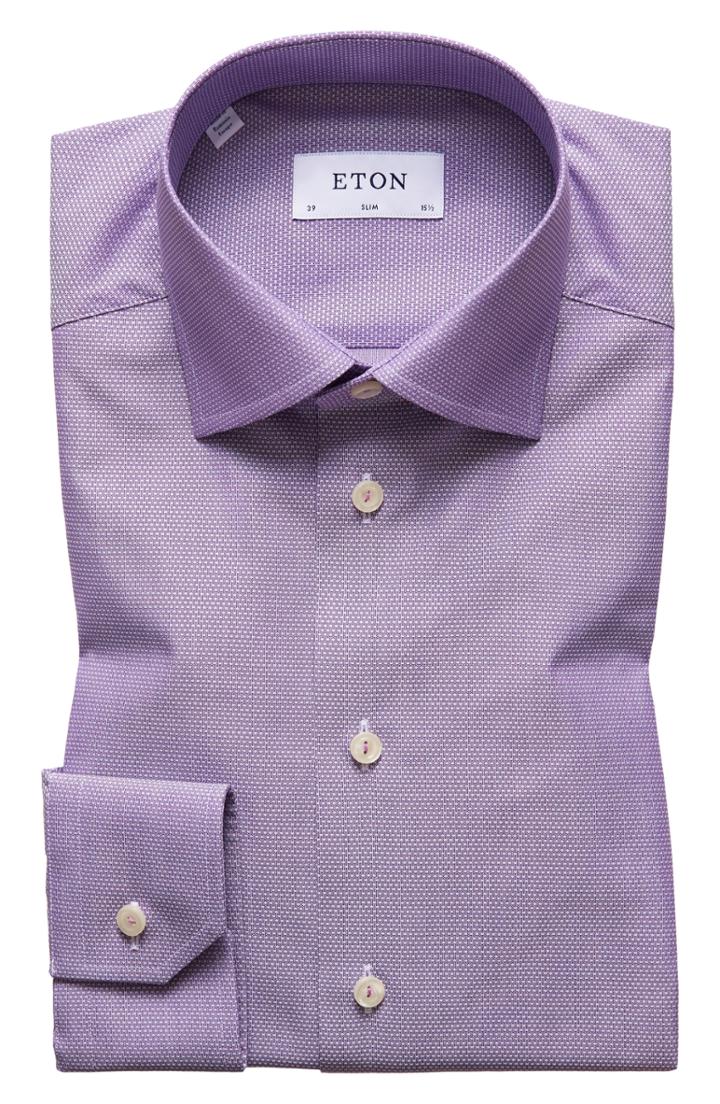 Men's Eton Slim Fit Solid Dress Shirt - - Purple