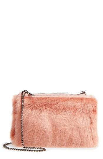 Street Level Faux Fur Zip Clutch - Pink