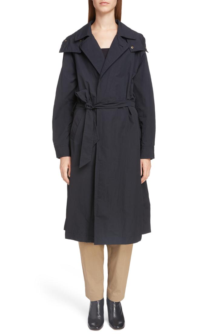 Women's Toga Long Hooded Taffeta Coat