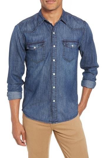 Men's Frame Pc Slim Fit Denim Western Shirt - Blue