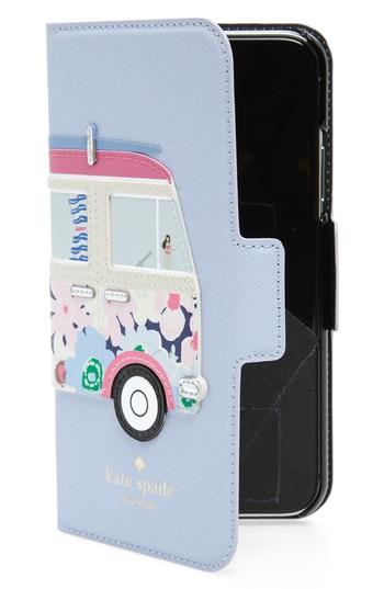 Kate Spade New York Surf Van Iphone X Leather Folio Case - Blue