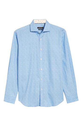 Men's Bugatchi Freehand Shaped Fit Sport Shirt - Blue