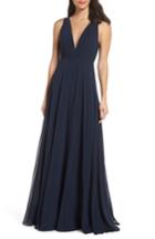 Women's Jenny Yoo Ryan V-neck Chiffon Gown - Blue