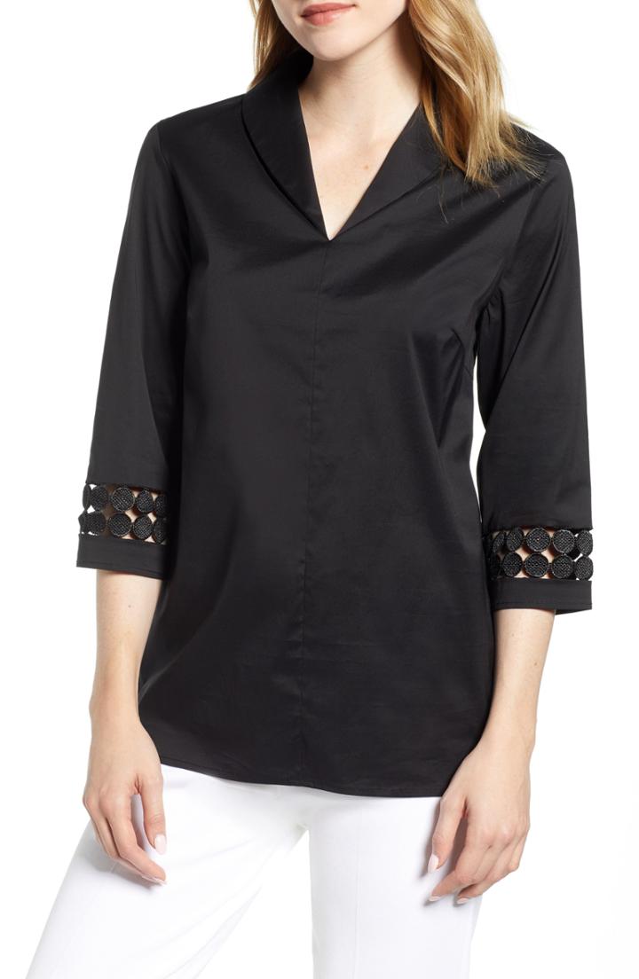 Women's Ming Wang Lace Inset Top - Black