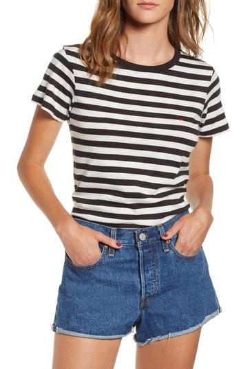 Women's Sub Urban Riot Vanessa Heart Embroidered Chelsea Stripe Tee - Black