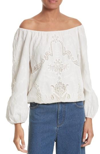 Women's Alice + Olivia Alta Cotton Peasant Top - White