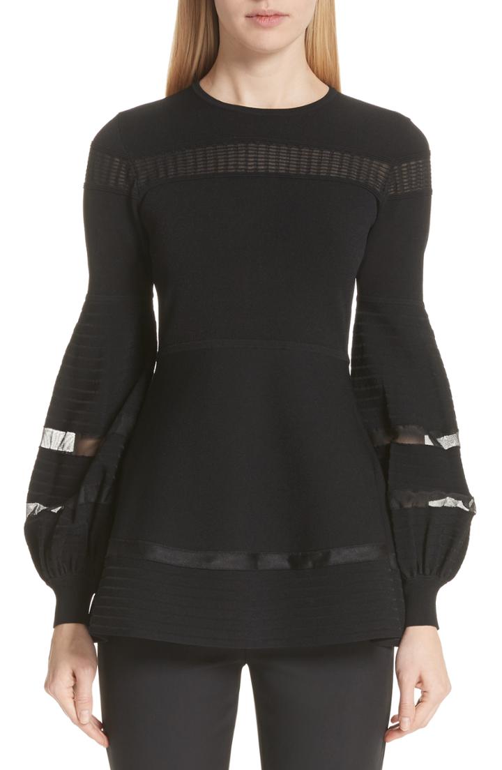 Women's Lela Rose Mesh Inset Puff Sleeve Blouse