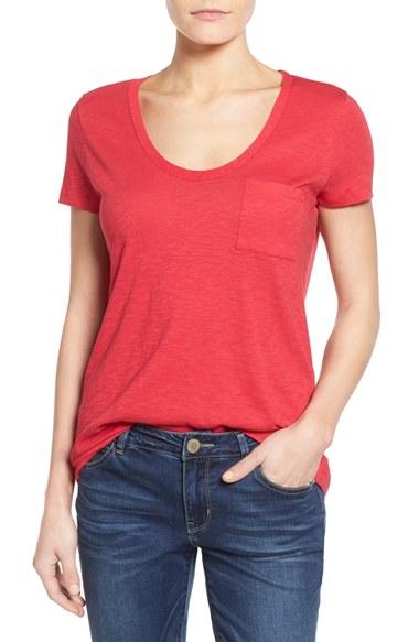 Women's Caslon Relaxed Slub Knit U-neck Tee, Size - Red