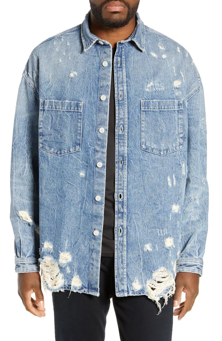 Men's The Kooples Distressed Denim Overshirt - Blue