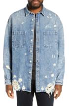 Men's The Kooples Distressed Denim Overshirt - Blue