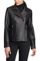 Women's Lauren Ralph Lauren Leather Moto Jacket - Black