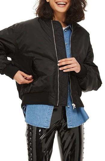 Women's Topshop Blake Reversible Bomber Jacket Us (fits Like 0-2) - Black