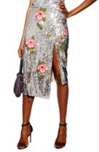 Women's Topshop Flower Embellished Sequin Midi Skirt Us (fits Like 0) - Metallic