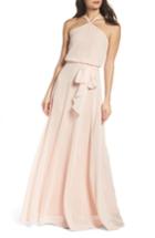 Women's Nouvelle Amsale Halter Neck Chiffon Blouson Gown - Pink