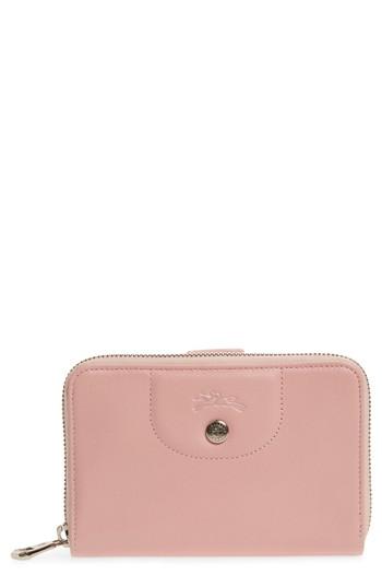 Women's Longchamp Le Pliage Cuir Leather Wallet - Pink