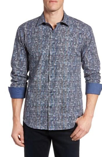 Men's Bugatchi Shaped Fit Paisley Plaid Sport Shirt - Purple