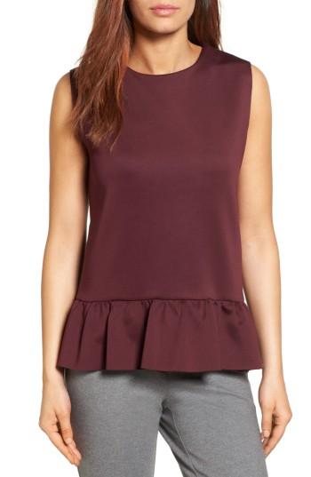 Women's Halogen Ruffle Hem Knit Tank, Size - Burgundy