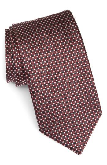 Men's Ermenegildo Zegna Geometric Silk Tie, Size X-long - Burgundy