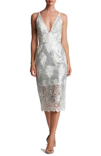 Women's Dress The Population Angela Sequin & Lace Midi Dress - White