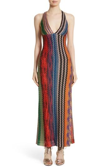 Women's Missoni Metallic Zigzag Stripe Knit Gown Us / 38 It - Blue