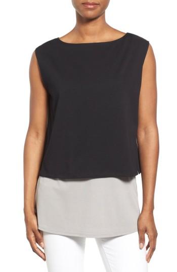 Women's Eileen Fisher Stretch Organic Cotton Bateau Neck Crop Shell - Black