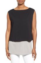 Women's Eileen Fisher Stretch Organic Cotton Bateau Neck Crop Shell - Black