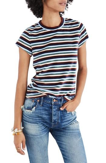 Women's Madewell Stripe Velour Tee, Size - Blue