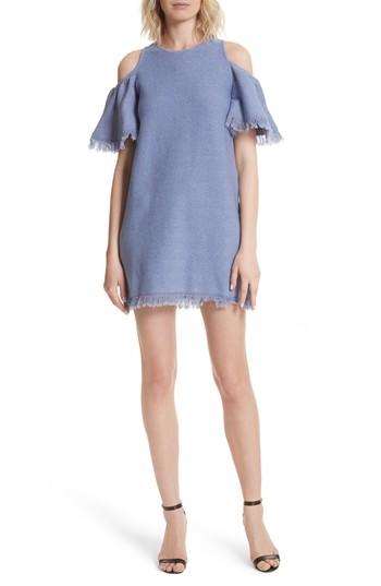 Women's Milly Denim Knit Fringe Cold Shoulder Minidress, Size - Blue
