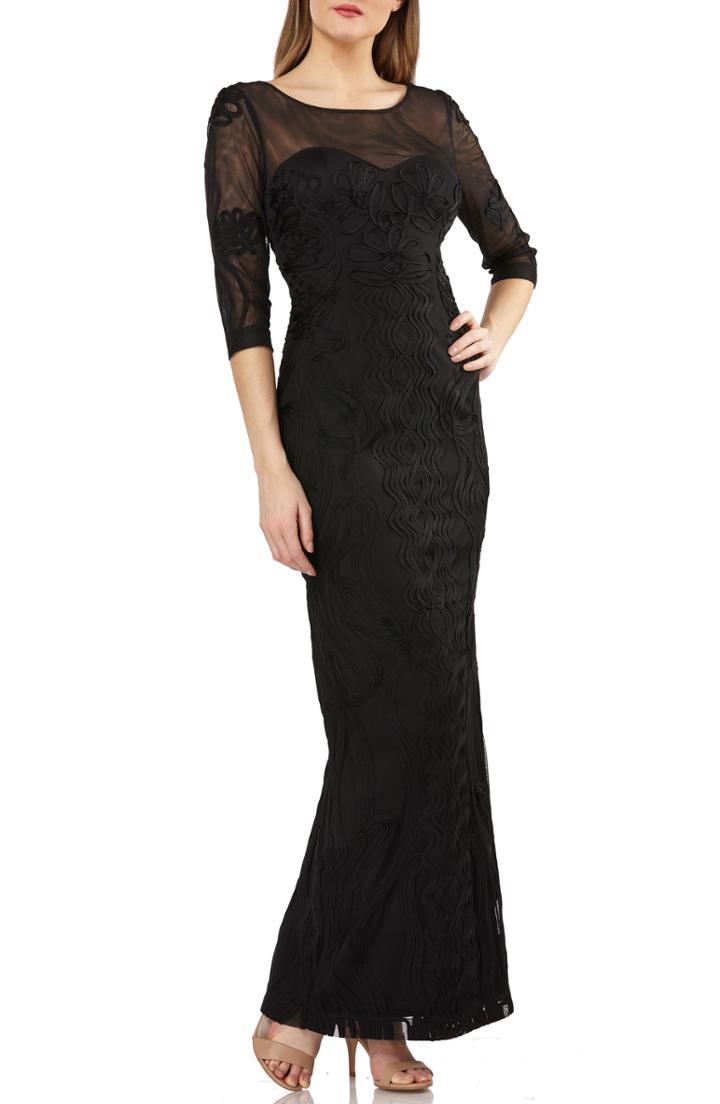 Women's Js Collections Illusion Yoke Soutache Column Gown - Black