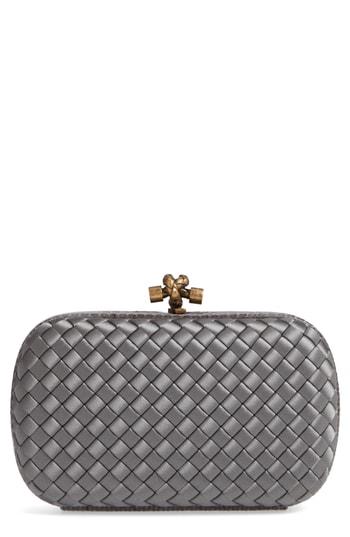 Bottega Veneta Intreccio Knot Satin & Genuine Snakeskin Clutch - Grey