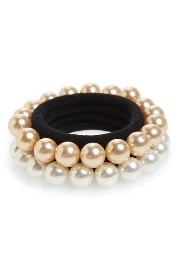 Cara 2-pack Imitation Pearl Ponytail Holders, Size - Metallic