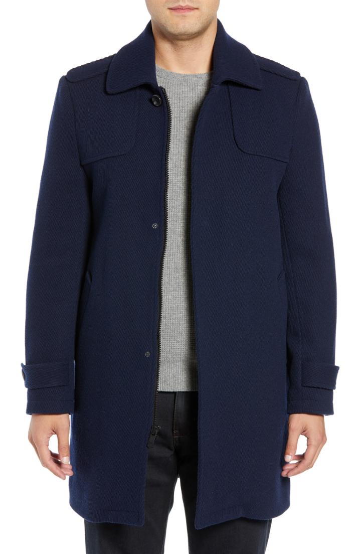 Men's Marc New York Edmund Wool Blend Twill Car Coat - Blue