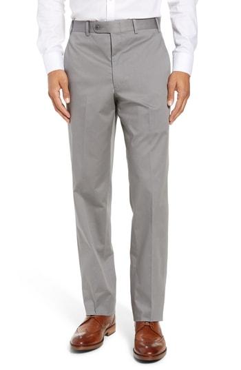 Men's John W. Nordstrom Torino Traditional Fit Flat Front Solid Stretch Cotton Trousers - Grey