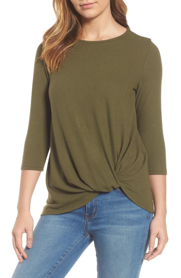 Petite Women's Gibson Cozy Twist Front Pullover, Size P - Green