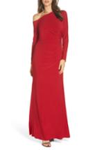 Women's Adrianna Papell One-shoulder Long Sleeve Ruched Gown - Red