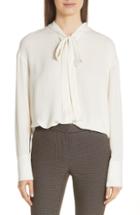 Women's Theory Tie Neck Silk Blouse, Size - Ivory
