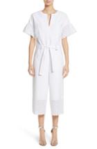 Women's St. John Collection Eyelet Trim Stretch Twill Jumpsuit - White