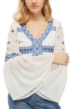 Women's Topshop Embroidered Flute Sleeve Blouse Us (fits Like 0-2) - Ivory