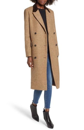 Women's Moon River Houndstooth Double Breasted Coat - Brown