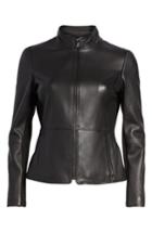 Women's Via Spiga Stand Collar Leather Jacket - Black