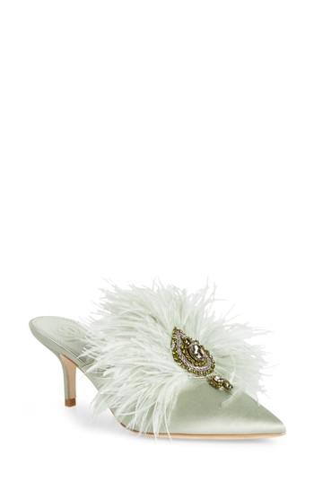 Women's Tory Burch Elodie Embellished Feather Mule M - Green