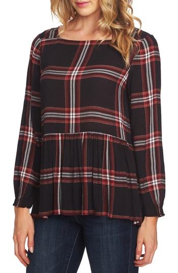 Women's Cece Plaid Peplum Blouse - Black