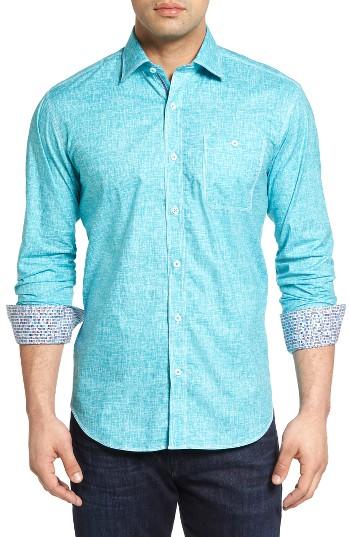 Men's Bugatchi Shaped Fit Solid Sport Shirt, Size - Blue/green