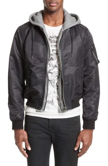Men's R13 Flight Jacket With Hoodie - Black