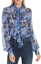 Women's Dvf Lanie Floral Print Tie Neck Silk Blend Blouse - Purple