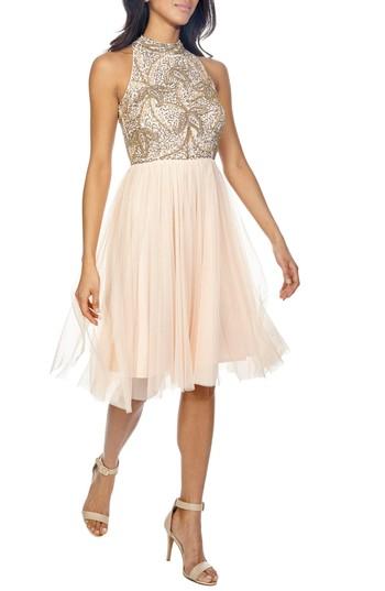 Women's Lace & Beads Simone Fit & Flare Dress - Beige
