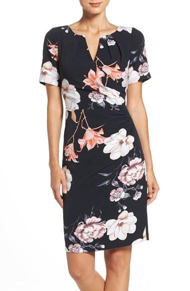 Women's Adrianna Papell Pleated Floral Sheath Dress