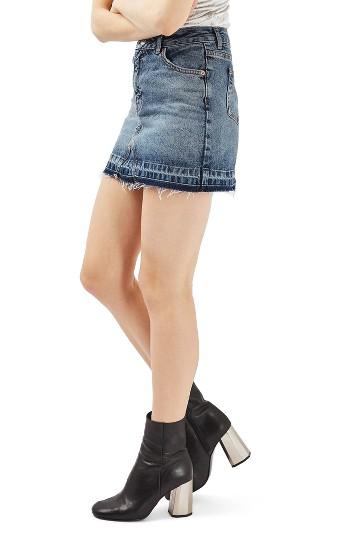 Women's Topshop Moto Let Down Hem Denim Miniskirt