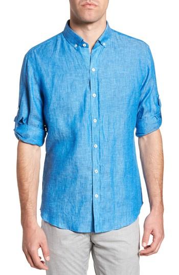 Men's Zachary Prell Yang Linen Sport Shirt - Blue