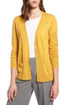 Women's Halogen V-neck Pocket Cardigan - Yellow